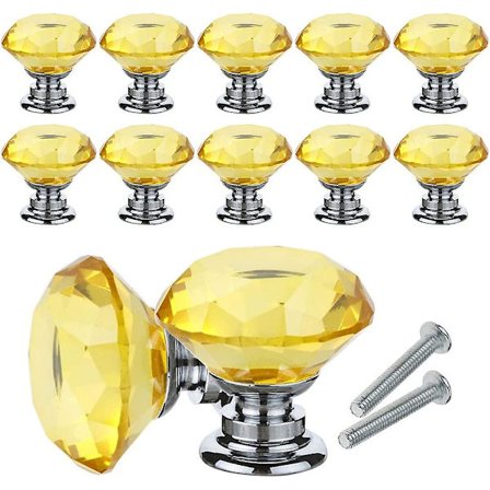 Kristallskåpknopp, 10 st diamantkristallknoppar, 30 mm skåplådeknopp med skruvar för hemmakontor, byrå, kök och mer