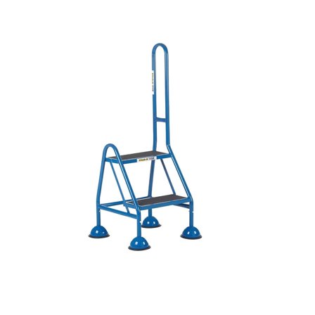 Mobile steps, 2 treads, H 510 mm, with one handrail, blue