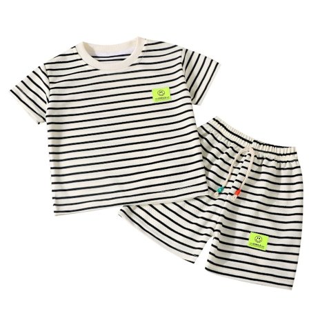 Mote Barn Kort Erme Shorts Sett Sommer Barneklær Gutter Baby Bomull T-skjorte Bukse Antrekk Svart og Hvit Stripe