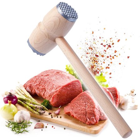 Kjøttmører, Kjøtthammer med Metallende, Dobbeltsidig Tre