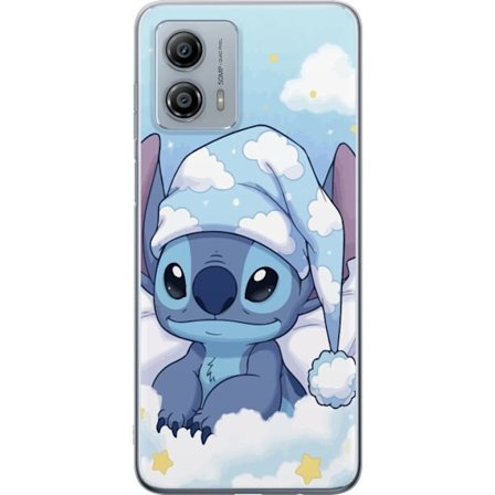Kompatibel Mobilcover til Motorola Moto G53 Stitch sovende på skyer med natkrave søde sengeskyer kawaii blå karakter hyggeligt blødt æstetisk kun