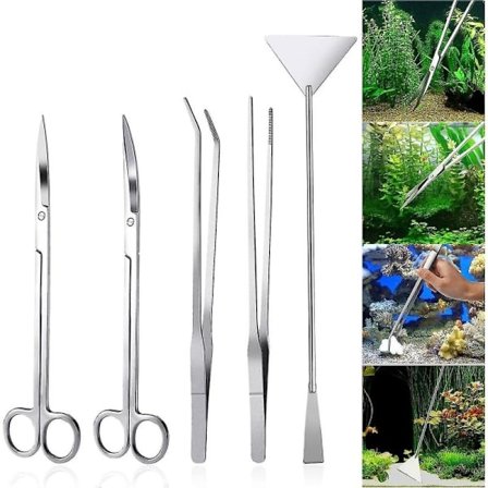 Akvaario Aquascaping Kit 5 in 1 Ruostumattomasta teräksestä valmistettu akvaario akvaariokasvien työkalusetti pihdit sakset lastalla