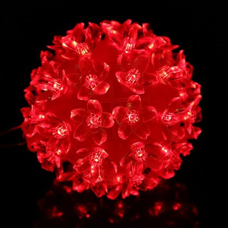 50 LED Blomsterkugle Lysstreng Lampe Juleferie Bryllupsfest Dekoration Rød