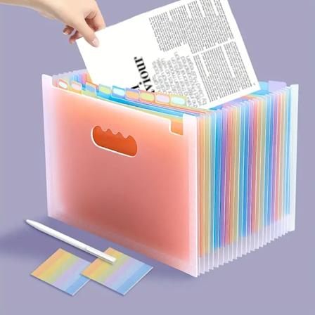 1 stk. multifunktionel stående dokumentmappe - Udvidelig A4-filmappe med 25 lommer - Farvede indeksfaner til kontor, skole og hjem