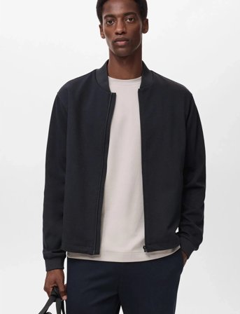 Mango Comfort Stretch Zip-Up Hoodie - Navy - L