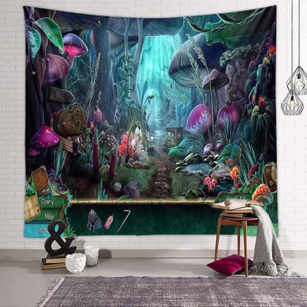 Psykedelisk Skovhave Væghængende Tapestry - Abstrakt Boho Hippie Dekoration Tæppe