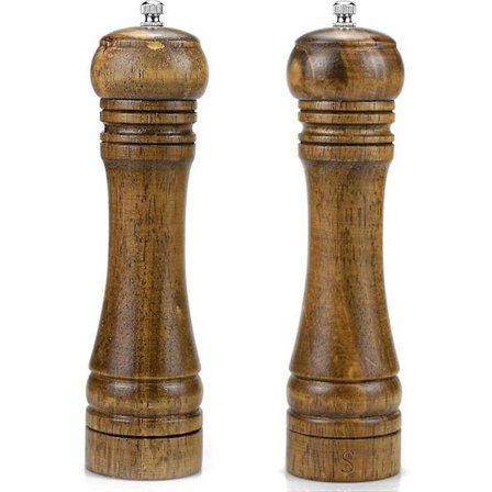 Set med 2 Trä Salt- och Pepparkvarnar, 8" Salt- och Pepparkvarnar