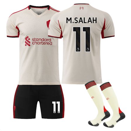 25-26 Liverpool Football Club Udebane NO.11 M.SALAH Sæt Børn Voksen Fodboldudstyr med Sokker