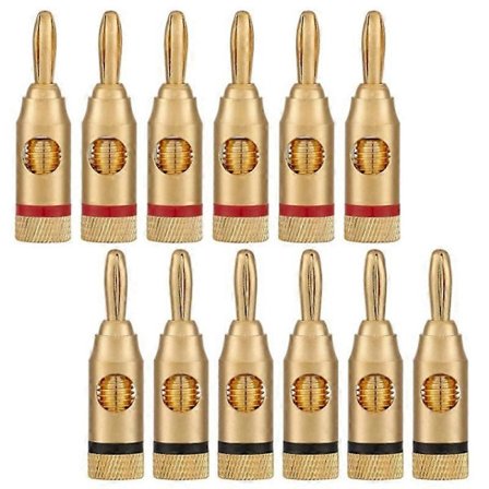 Forgyldt bananstik eller -konnektor (åben skruetype) (6 par (12 stik)) Audio stik højttalerledning konnektor