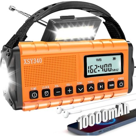 10000mAh Vattentät Nödradio Bärbar Sol Handvev Väderlarm Radio med AM/FM Ficklampa Läslampa SOS-larm