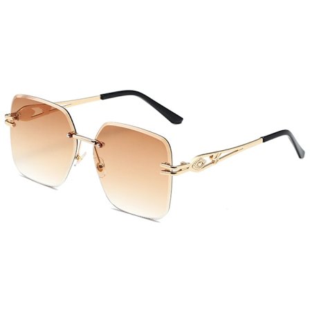 Klassiska båglösa solglasögon för kvinnor, metallram, solglasögon med diamantslipade linser