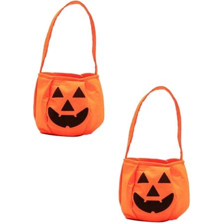 Gresskar godteriposer, oransje tote-veske, rekvisitter for trick-or-treat, godterikurv Halloween-gaver, festutstyr for barnekostymefest (2 stk)