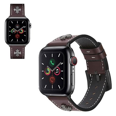 Apple Watch Series 5 / 4 44mm aito ristikkäistyylinen nahkainen ranneke - Viininpunainen