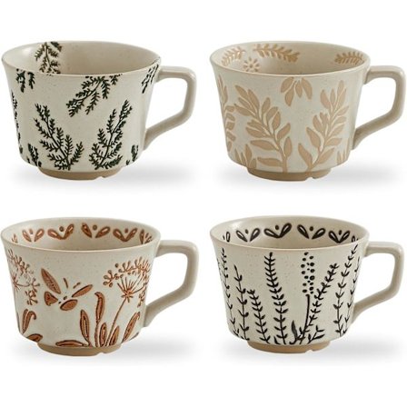 12oz Rustikke Keramiske Kaffekopper Sett med 4 - Håndlagde Keramikk Landlige Kaffekopper med Stort Håndtak for Latte, Te, Melk, Varm Kakao