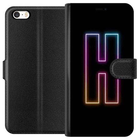 Yhteensopiva Lompakkokotelo Apple Apple iPhone 5 Minimalistinen neonkirjain H väriä vaihtavassa valossa mustaa taustaa vasten modernilla typografise
