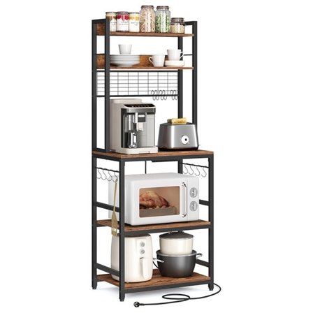 Køkkenhylde med indbygget stikkontakt - brun/Sort