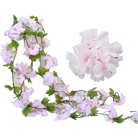 2 kappaletta Teko Kirsikka Viiniköynnös Kukat Teko Muratti Ripustus Vihreä Lehti Silkki Garland Häätaide Deko (sininen)(Pink)