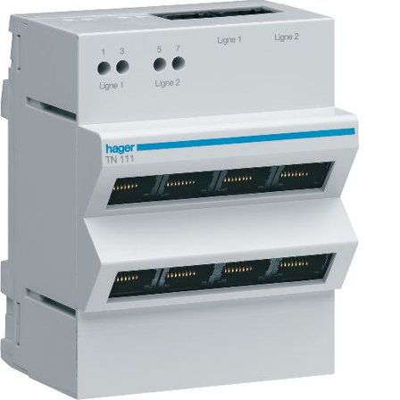 Hager TN111 Telemodul 2 inn 4 ut, RJ45, Datamaskin & surfing