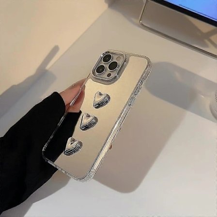 Spejl Cover til iPhone 13 Pro Max, Spejl med Sødt 3D Hjerte til Piger Kvinder Makeup, Hård Spejl Bagside+Klar Blød TPU Støtfanger Slim Fit Anti-...