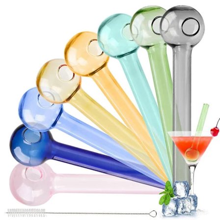 8-pack Återanvändbara Sugrör av Glas, Färgglada Sugrör av Glas, 10 cm Korta Sugrör med 1 Rengöringsborste, Cocktails, Milkshakes, Kaffe