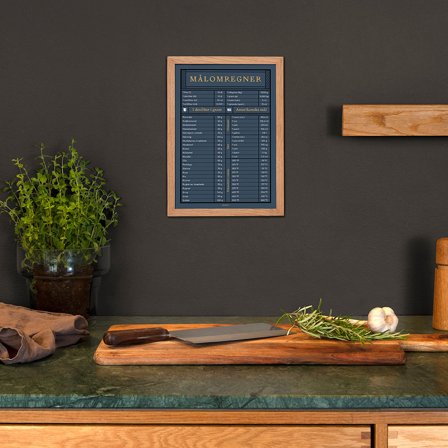 Plakat med Målomregner i A4 fra Gehalt — Praktisk værktøj i køkkenet