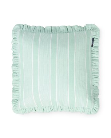 Lexington Stripet lin/bomull putetrekk med volang, grønn/hvit