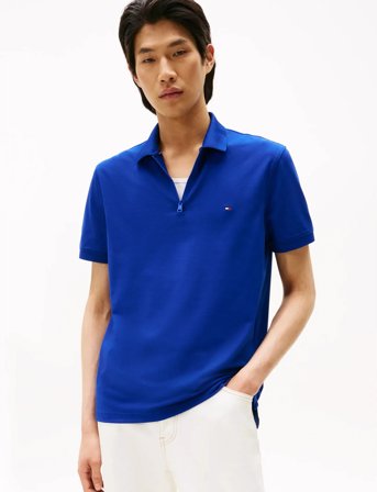 Tommy Hilfiger Performance Pique Zip Polo - Blue - S