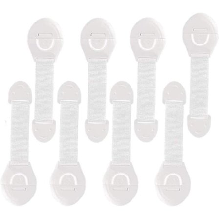 20-pak børnesikringslåse, skuffer, hjem, meget lette at påføre spærrer, 3M-tape, justerbar rem til skabe osv.