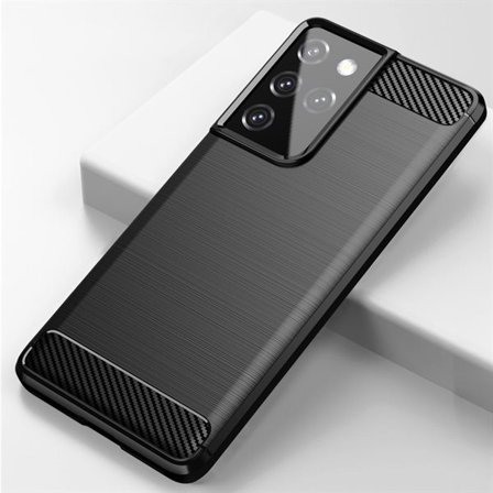 Kolfiberfodral Flexibelt TPU-fodral för Samsung Galaxy S21 Ultra 5G blå