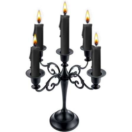 Metallisk Lysestake, 5 Armer Ren Svart Lysestake for Søylelys (27 cm Høy Lysestake, for 1/2-1 tomme)