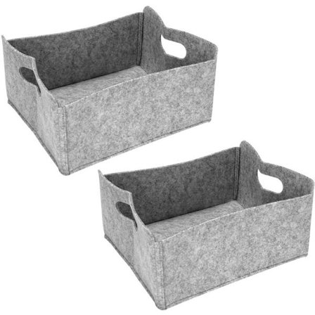 2 stk. opbevaringskurv i filt / beholder med håndtag, sammenklappelig og praktisk opbevaringsløsning