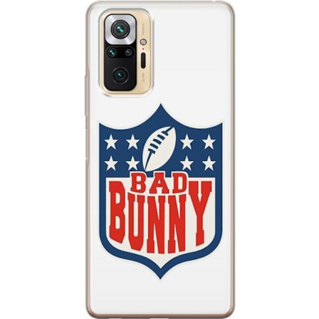 Kompatibelt Mobildeksel til Xiaomi Redmi Note 10 Pro Bad Bunny rød grafisk plakat med portrett og typografi i latinamerikansk popdesign