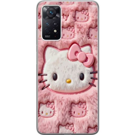 Kompatibelt Mobildeksel til Xiaomi Redmi Note 11 Pro Hello Kitty rosa fluffy bakgrunn med ikoniskt ansikt og kawaii-estetikk