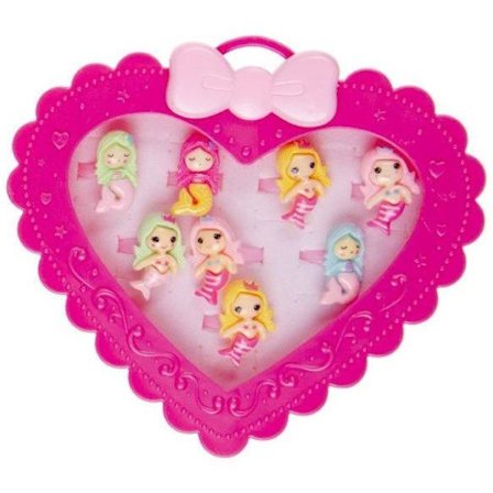 8 st Barnringar Barn Ringar i Cerise Hjärtformad Ask -Sjöjungfru