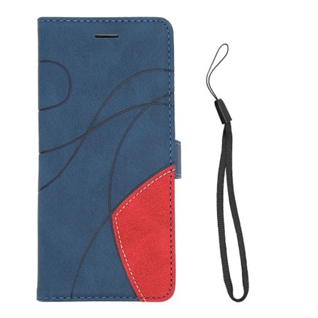 PU-lær Flip Wallet Telefondeksel 2 Farger Spleiset Støtsikker Telefonbeskyttende Deksel for Samsung S21 Ultra Blå