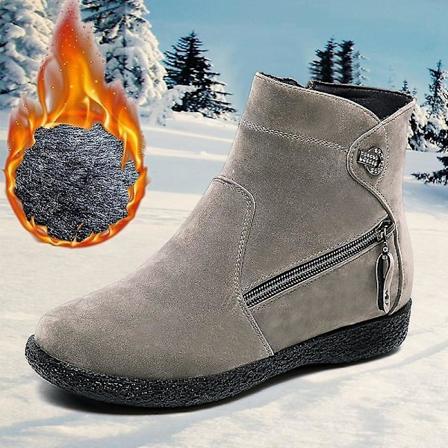Dame Sneestøvler, Vintervarme Pels-Suede Flade Støvler Grå 1 Grey 1 39