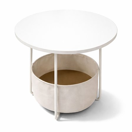 Rundt sidebord med opbevaringskurv – metalstel