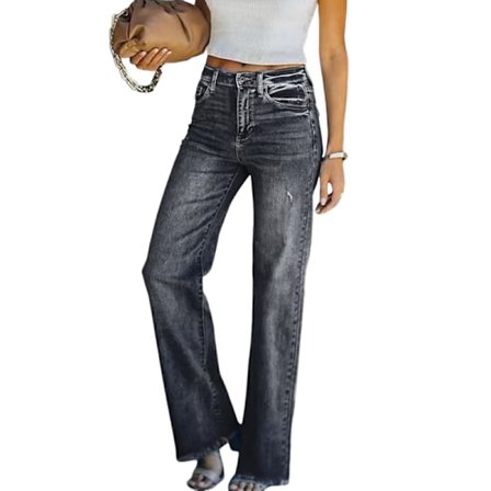 Damernas vår- och höstmode, trendiga, lätt utsvängda jeans med slitningar, tvättade, vida ben