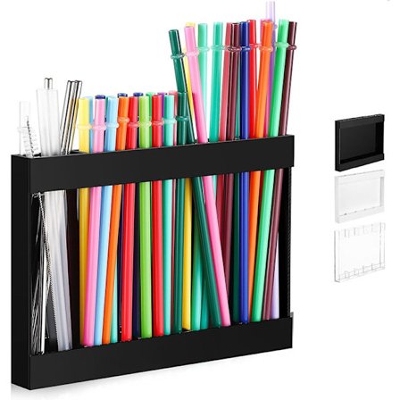 Akryl Sugerørsholder til Skabsdør Genanvendelig Sugerørsorganisator Chopsticks Opbevaring Lille Køkkentilbehørsbeholder til Bordplade Skab (sort)