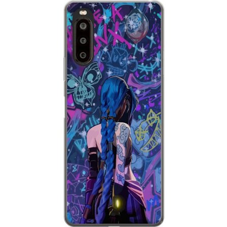 Yhteensopiva Puhelinkuori Sony Sony Xperia 10 II Värikäs graffitipiirros, jossa on sinisellä hiuksilla varustettu hahmo kaupunkimaisessa neon-tyyli