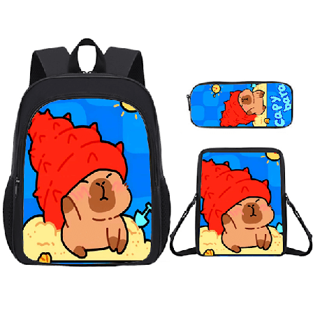 Capybara Tegneserie Student Ryggsekk Stor Kapasitet Ryggsekk 3-delt Sett - Stil 9 2025th