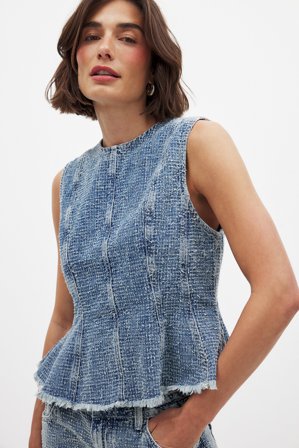 NA-KD Structured Detail Denim Top - Ærmeløse toppe - Blå - EU 36