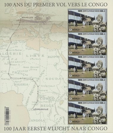 Belgien - Første fly til Congo - Postfrisk ark