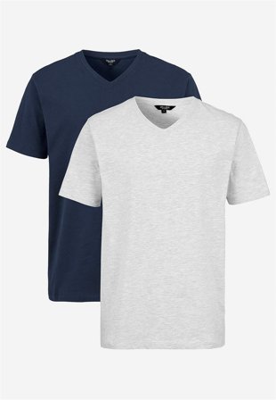 Cellbes of Sweden - V-halset t-skjorte 2-pack i mørk blå + lysegråmelert for menn i størrelse S
