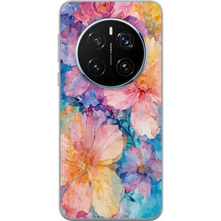 Kompatibelt Mobilskal till Honor Honor Magic7 Pro Akvarellmålning med stora blommor i rosa, blå och gula toner i en mjuk konstnärlig stil.