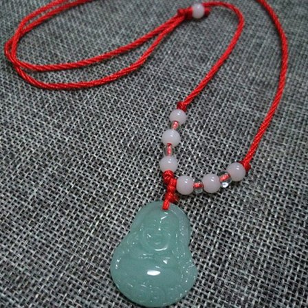 Jade Hängande Halsband Handvävt Lotus Guanyin Buddha Berlock L