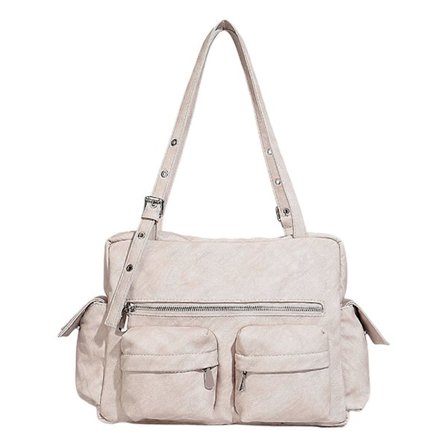 PU-lædertaske til damer, fashionable skuldertaske til efterår og vinter, håndtaske med stor kapacitet til skulderen og pendling – hvid hvid