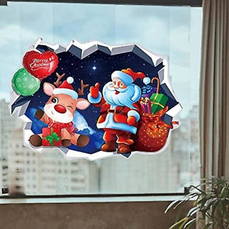 Wabjtam 1 kpl 3D Jouluseinätarrat Joulupukki Porot Seinätarra Joulujuhliin, Hyvää Joulua Seinäkoristejulisteet Murtautuvat Seinän Läpi PVC