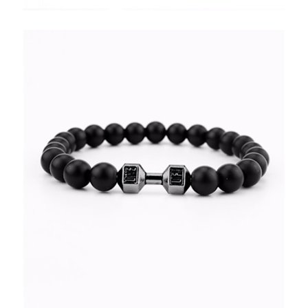 Trendy Dumbbell Armbånd Gunmetal Black Stone Perler
