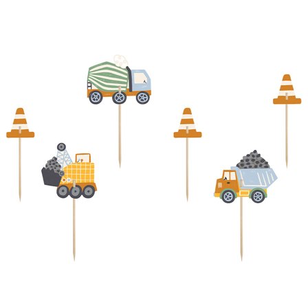 Cupcake Dekorationer Byggfordon 6-pack - Partyninja.se